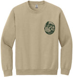 Beige sweatshirt with a green oval wildlife graphic on the chest.